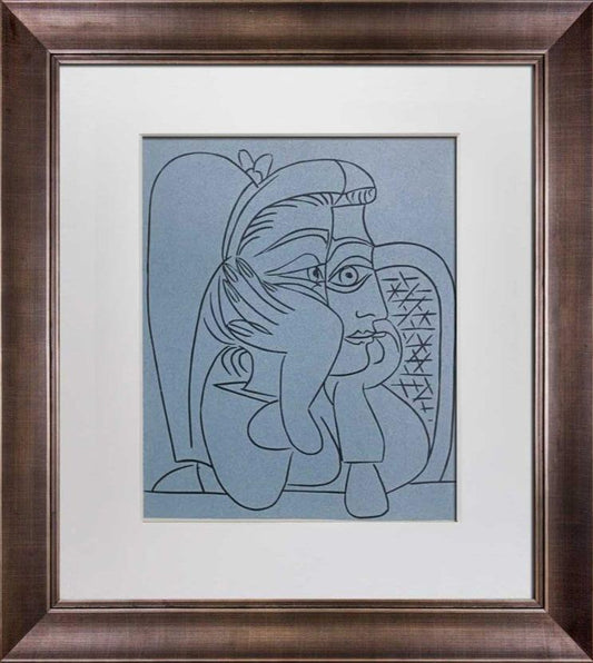 Pablo Picasso LINOGRAVURE Ltd Edition - "Femme Accoudee" 1959 w/Frame