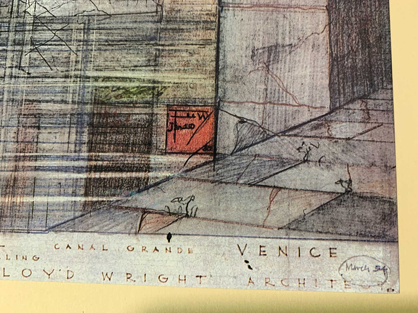 Frank Lloyd WRIGHT Lithograph "Masieri Memorial, Italy" LIMITED Ed. w/Frame