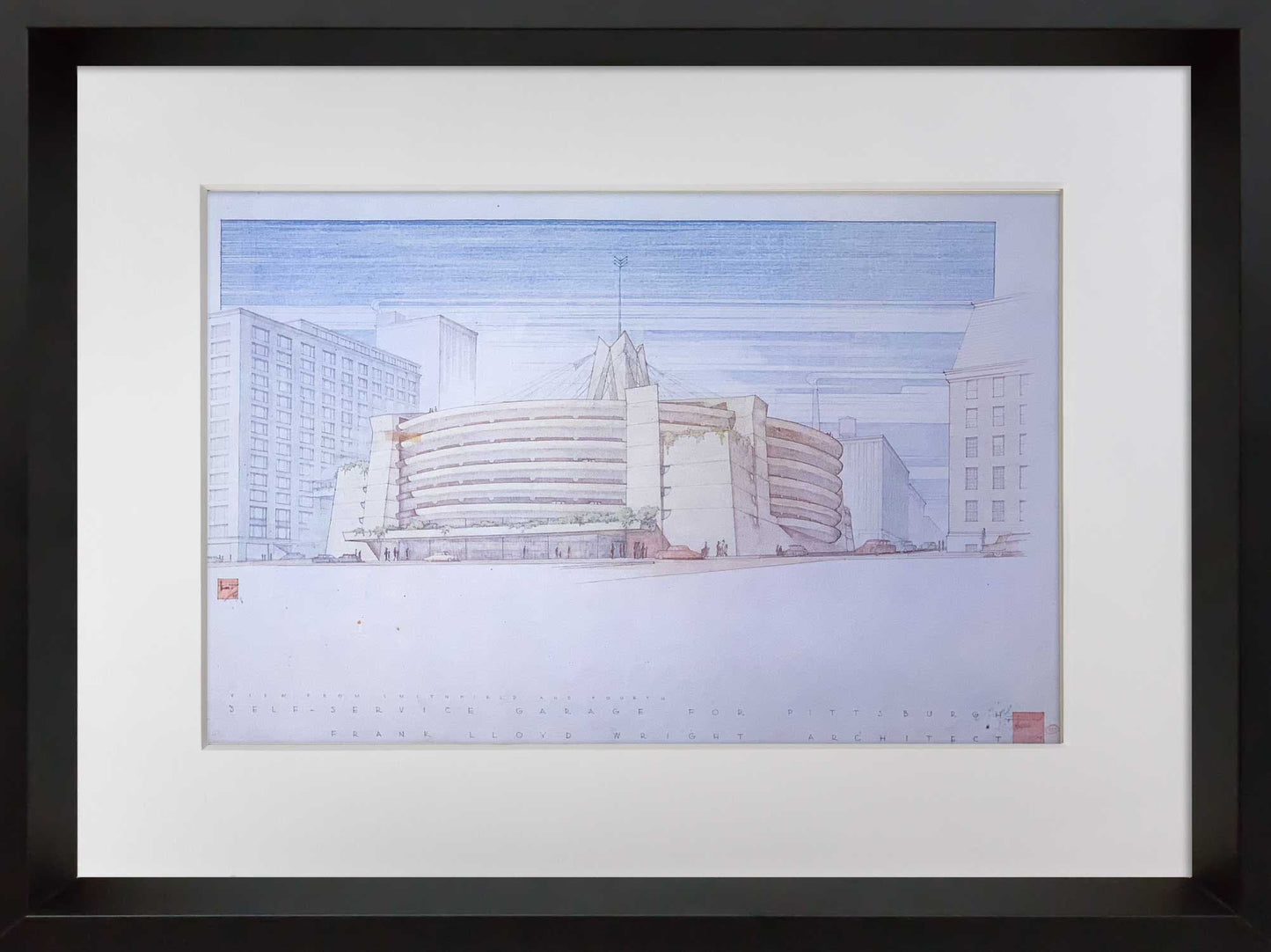 Frank Lloyd WRIGHT Lithograph SIGNED "Edgar J. Kaufmann Garage" Pa w/FRAME