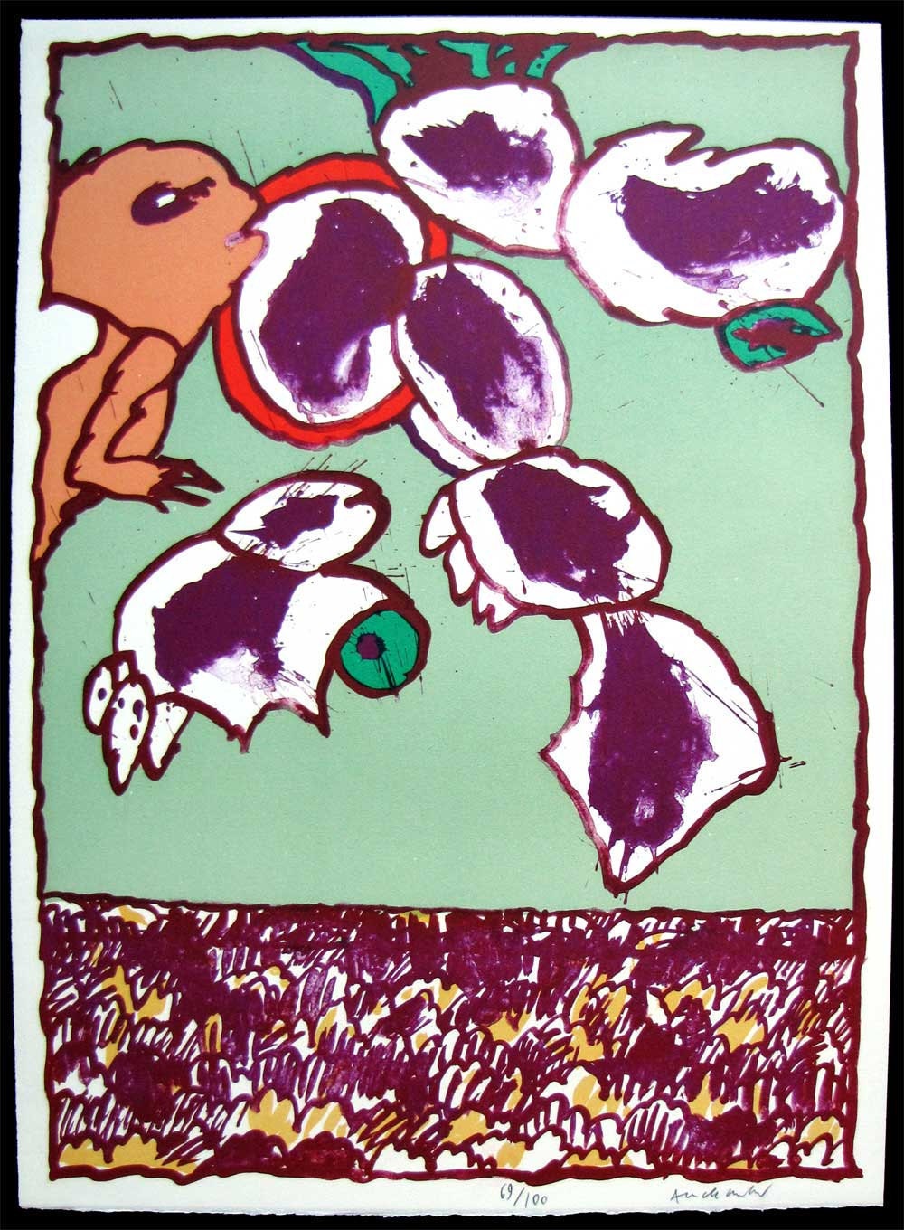 Pierre Alechinsky Original Lithograph in Color Hand Signed & Numbered L/E "Galactic Flying Objects" 1978