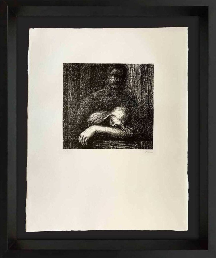 Henry MOORE - HAND SIGNED Lithograph ORIGINAL "Lullaby Sleeping..." XL w/Frame