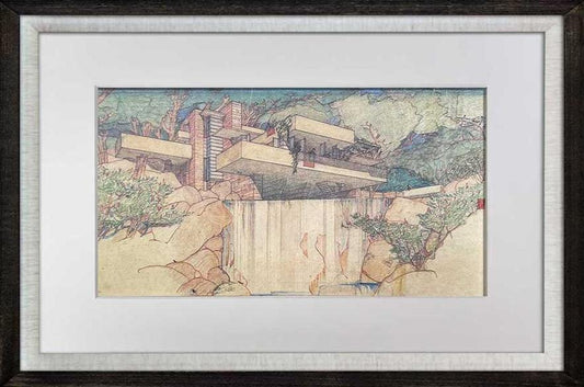 Frank Lloyd WRIGHT Lithograph "FALLING WATER" Limited Edition +Custom FRAME