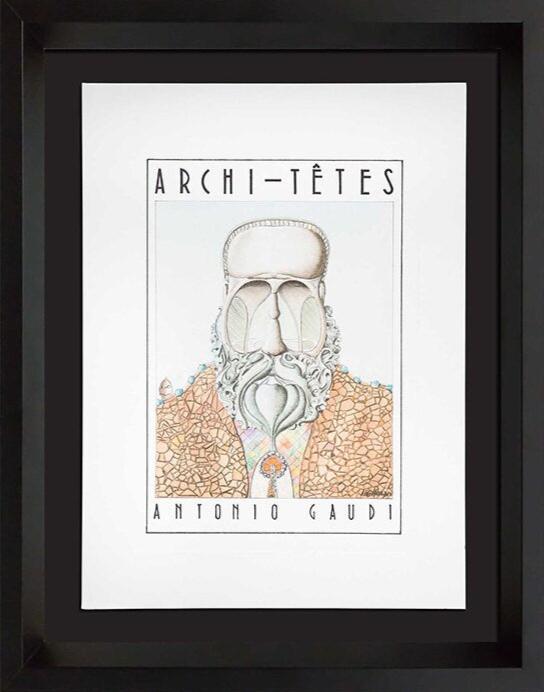 Antoni Gaudi Original Lithograph by Louis Hellman Signed