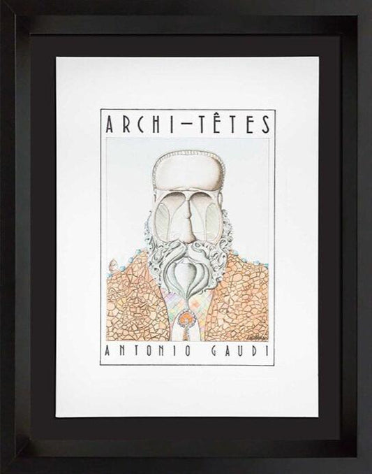 Antoni Gaudi Original Lithograph by Louis Hellman Signed