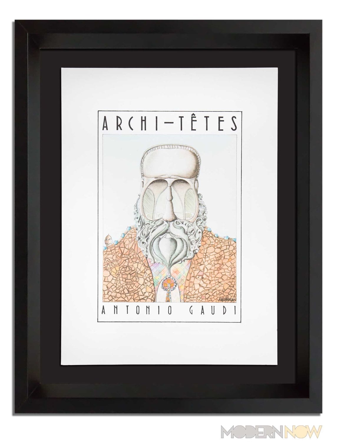 Antoni Gaudi Original Lithograph by Louis Hellman Signed