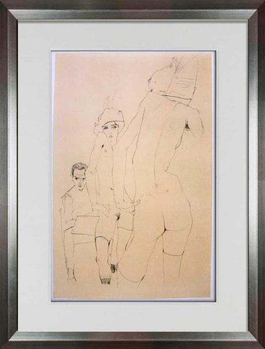 Egon SCHIELE Lithograph "...Nude Model before a Mirror" SIGNED 1910 w/Frame