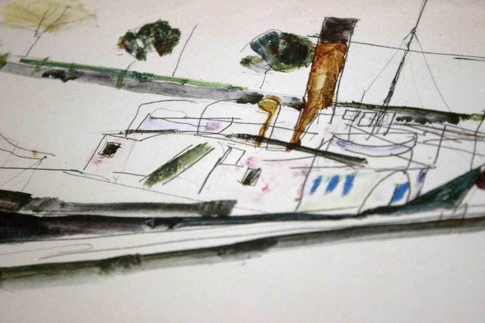 Egon Schiele Lithograph "Paddle-Steamer at the Quay"