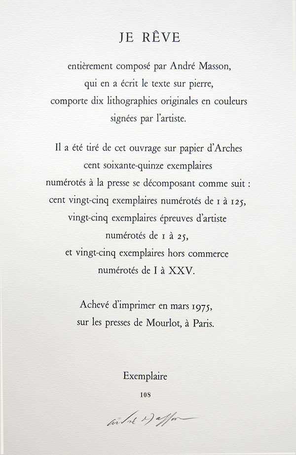 Andre MASSON Lithograph HAND SIGNED Limited no. 108 ORIGINAL w/Archival Frame