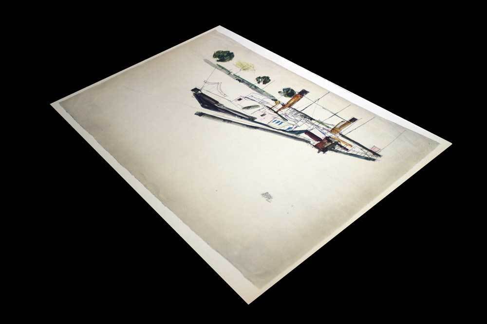 Egon Schiele Lithograph "Paddle-Steamer at the Quay"