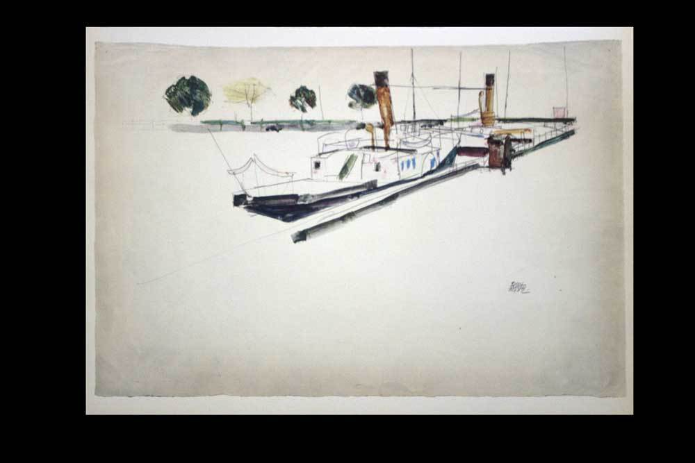Egon Schiele Lithograph "Paddle-Steamer at the Quay"