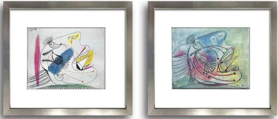 Pablo Picasso Guernica Preparatory Lithographs Limited Edition Set of 2 Custom Framed
