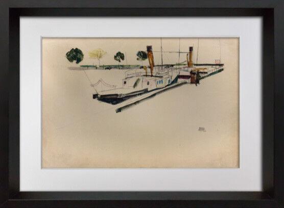 Egon Schiele Lithograph "Paddle-Steamer at the Quay"