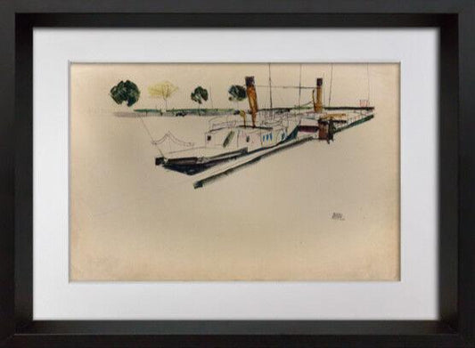 Egon Schiele Lithograph "Paddle-Steamer at the Quay"