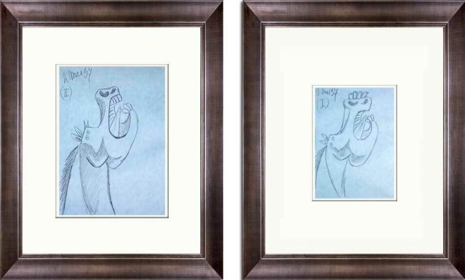 Pablo Picasso Guernica Horse Lithographs Limited Edition Set of 2 Custom Framed