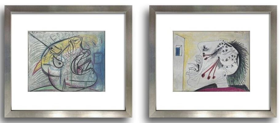 Pablo Picasso Guernica Preparatory Lithographs “Mai 37” Limited Edition Set of 2 Custom Framed