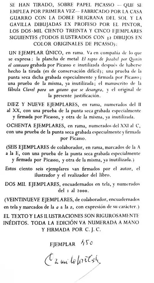 Pablo PICASSO Lithograph "...mi Corazón" Limited Edition SIGNED Cat. ref. c116