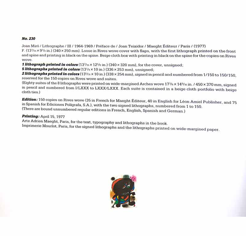 Joan Miro (1893-1983) Original Color Lithograph 1977 in Custom Frame w/Cat. Ref. Authentication Active