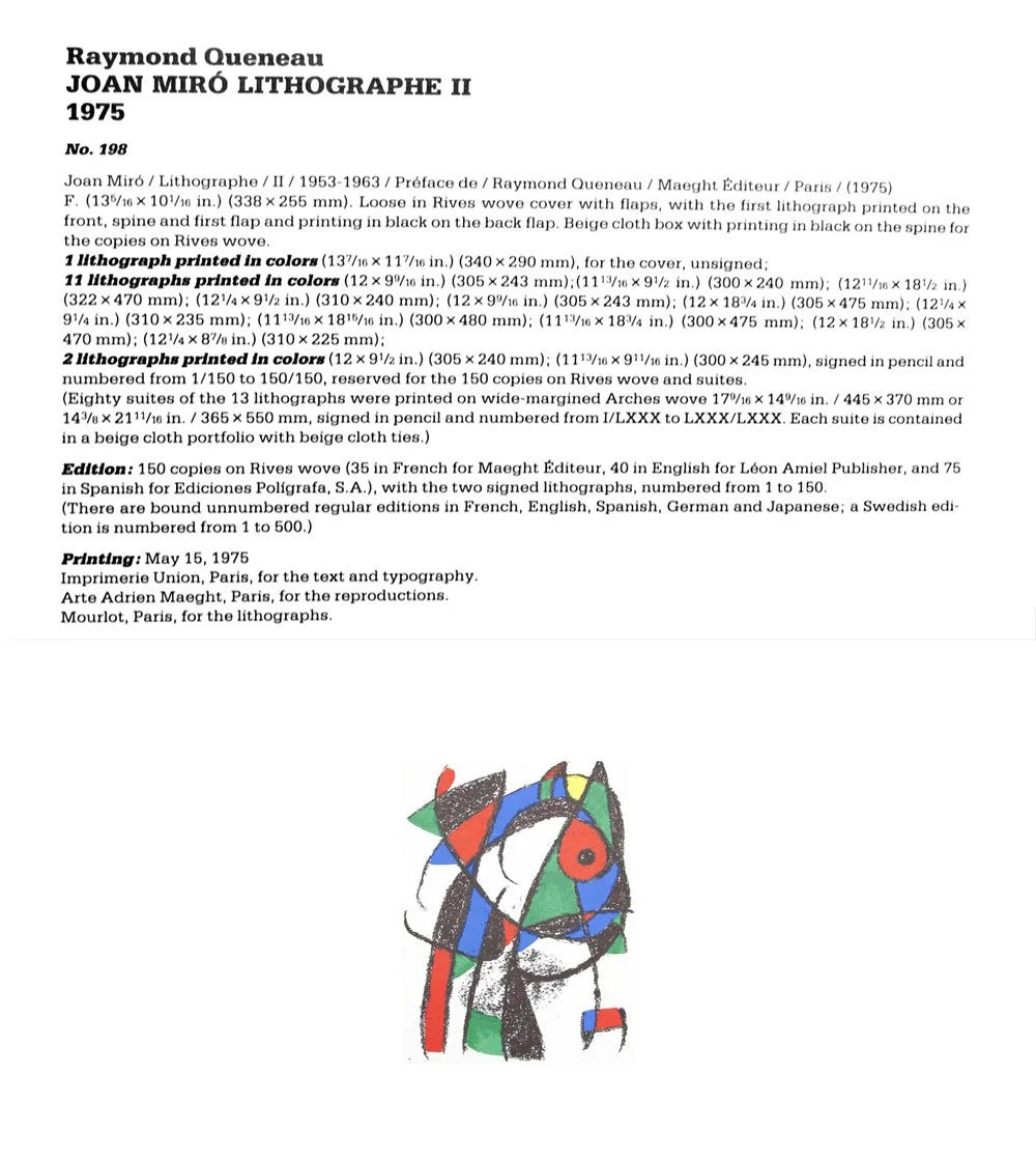 Joan Miro Original Lithograph, 1975