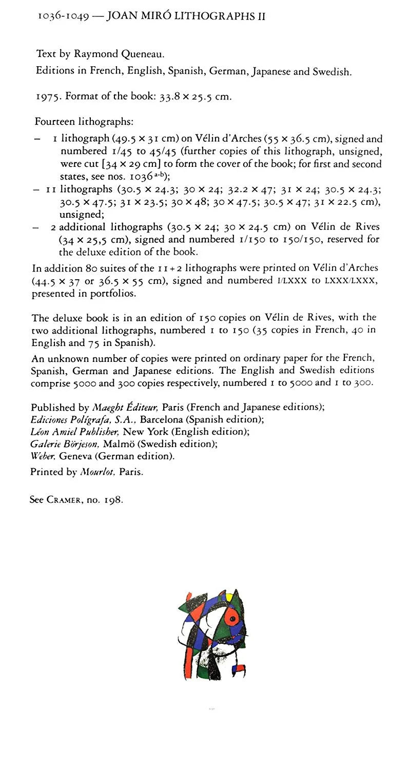 Joan Miro Original Lithograph, 1975