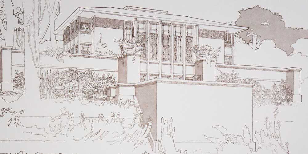 Frank Lloyd WRIGHT Lithograph #’ed LIMITED ~ Thomas Hardy, WI House Perspective