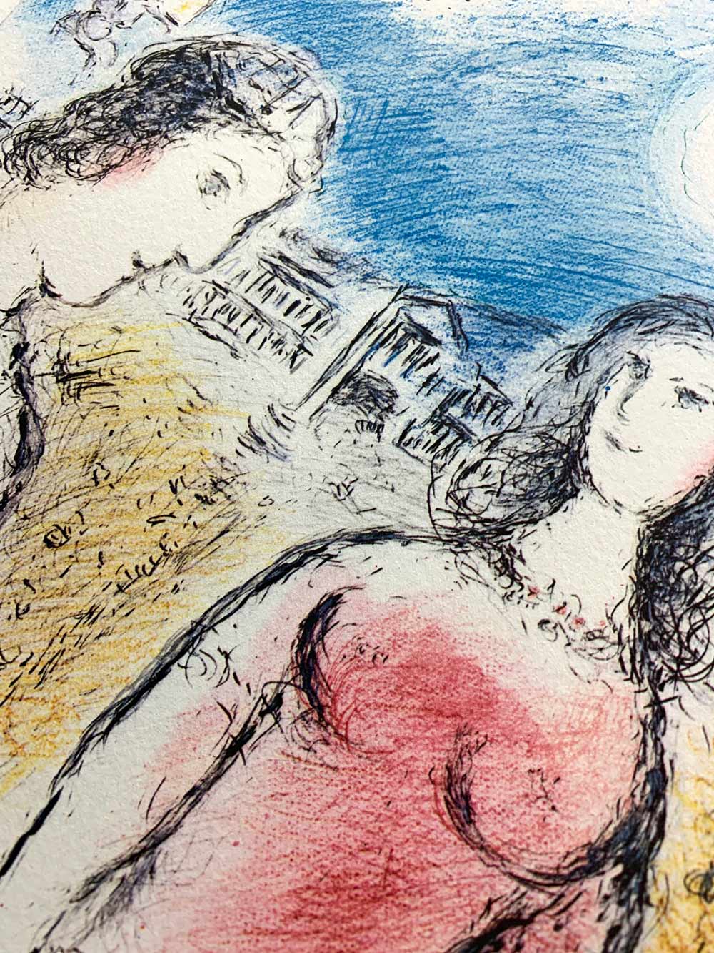 Marc Chagall Color Lithograph Limited Ed. "Le couple au crépuscule (the couple at dusk)"
