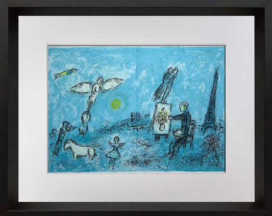 Marc CHAGALL Color Lithograph LIMITED E. no.82 ~"Painter and his double" w/FRAME