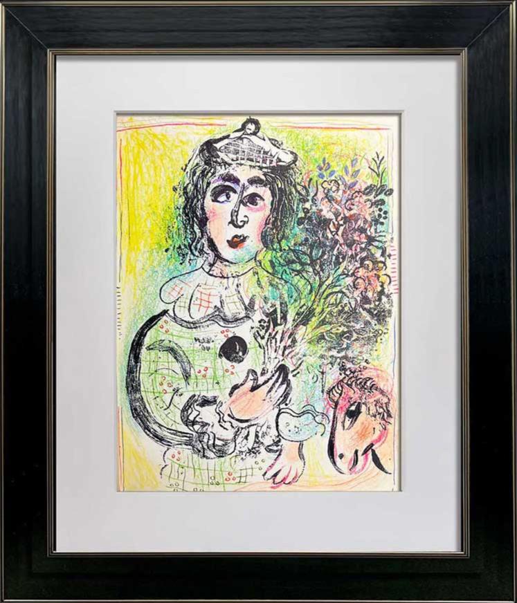 Marc CHAGALL Ltd. Edition ORIGINAL Lithograph "Clown with flowers" 1963
