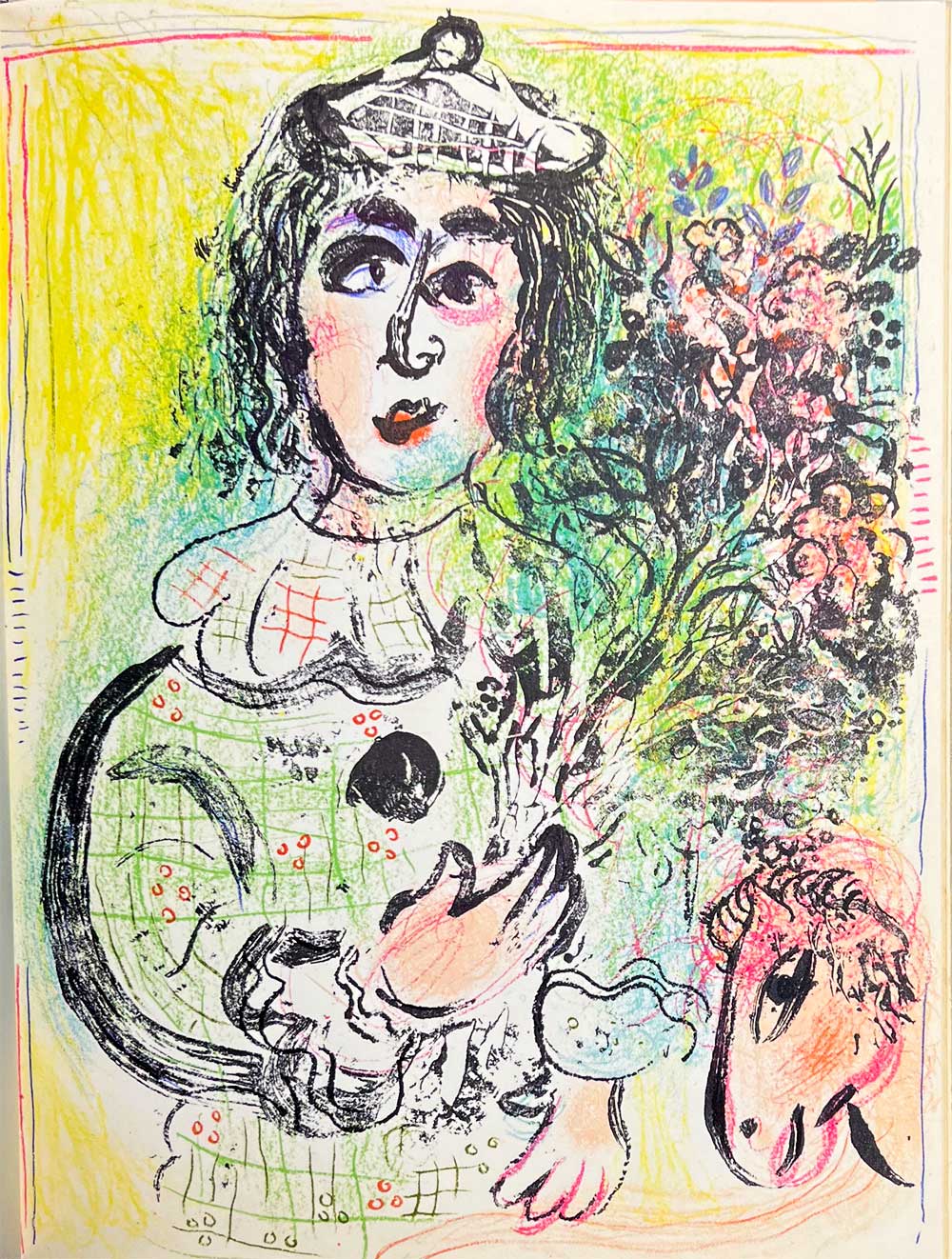 Marc CHAGALL Ltd. Edition ORIGINAL Lithograph "Clown with flowers" 1963