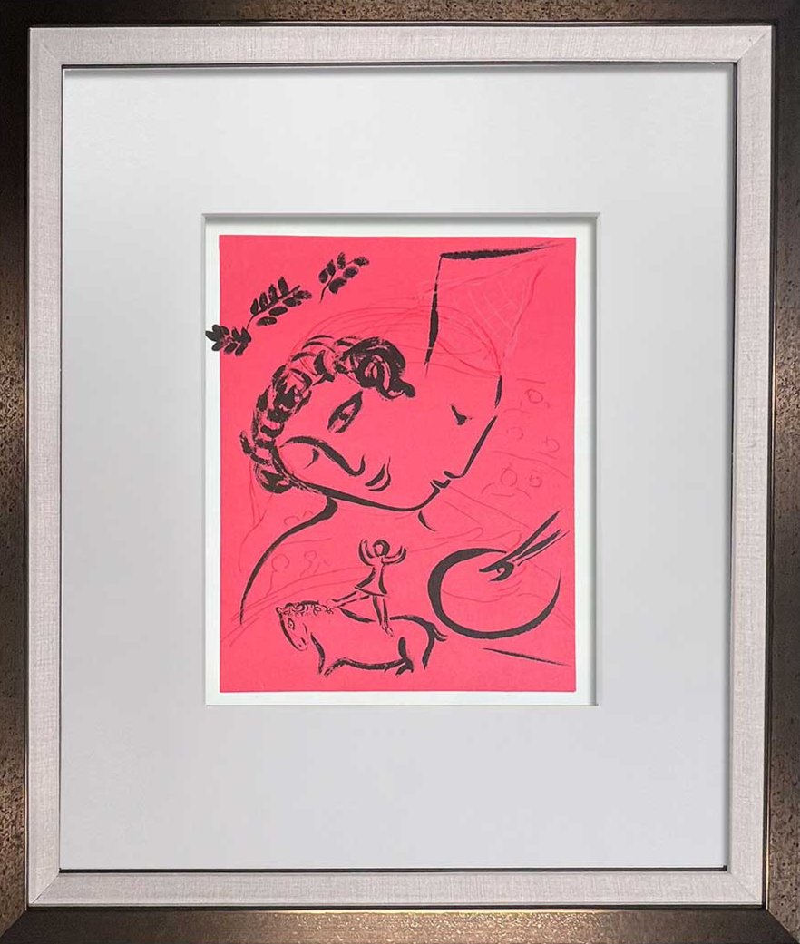Marc CHAGALL Color Lithograph LIMITED Ed. "le peintre en rose ..." 1963 w/FRAME
