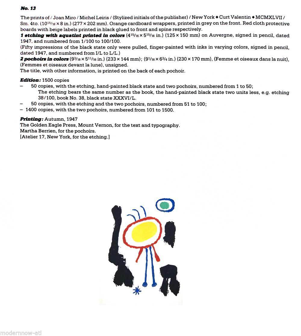 Joan Miro Original Lithograph Pochoir, 1947