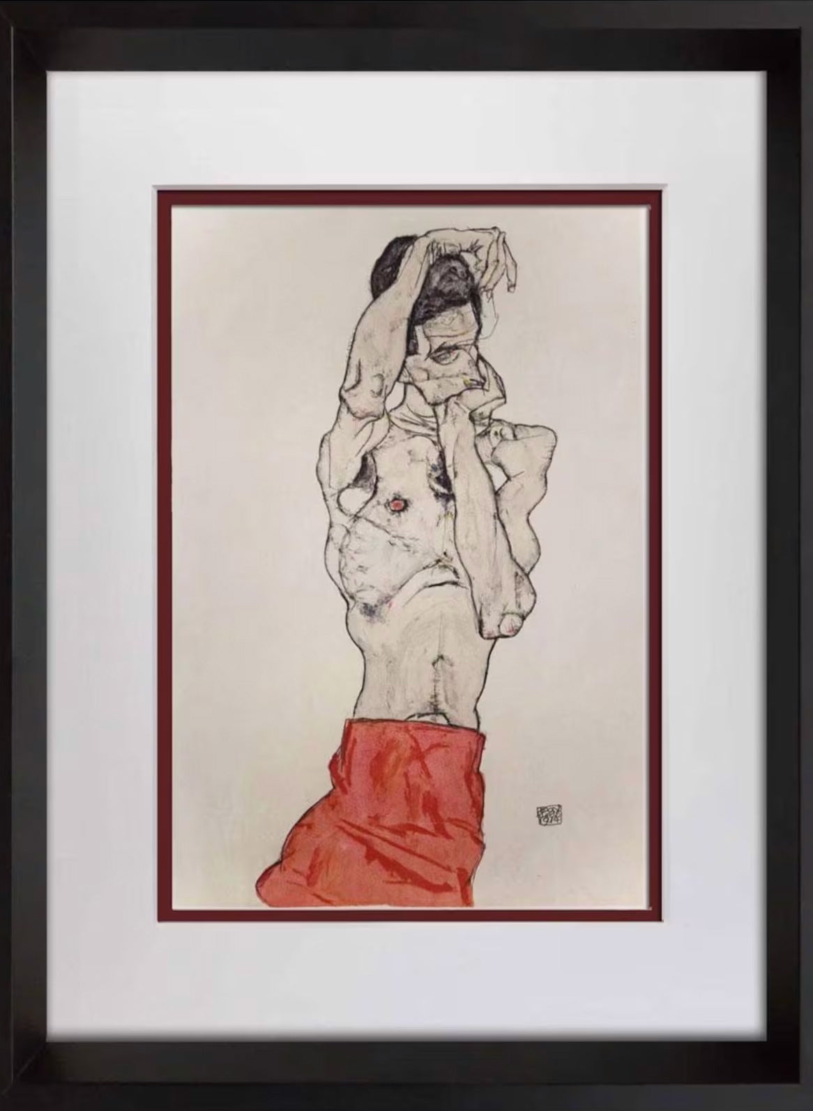 Egon Schiele Lithograph Signed. Limited Ed "Man with Red Loin Cloth" ~Rare Find