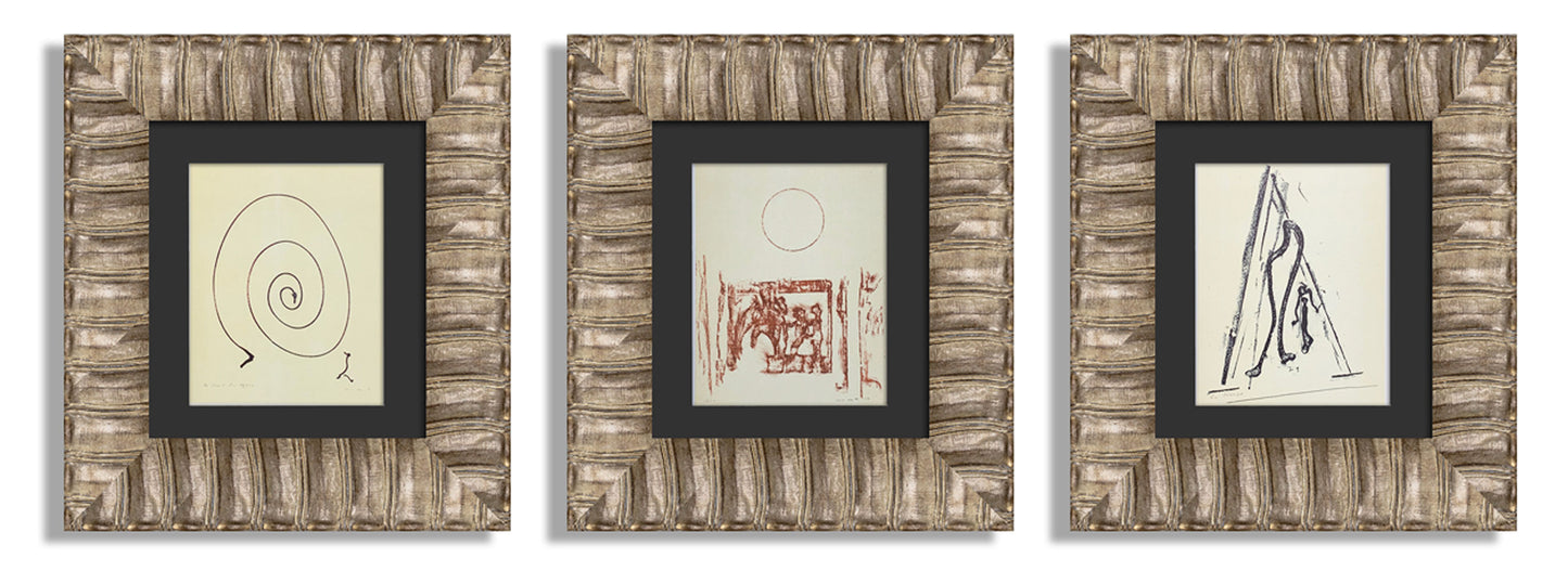 Max Ernst 3-Piece Lithograph Set (1973) – Solstice, La Harpe, Le Chant du Cygne | Framed Surrealist Prints on Arches Paper